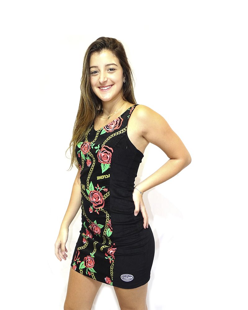 Vestido Veludo Roses Preto