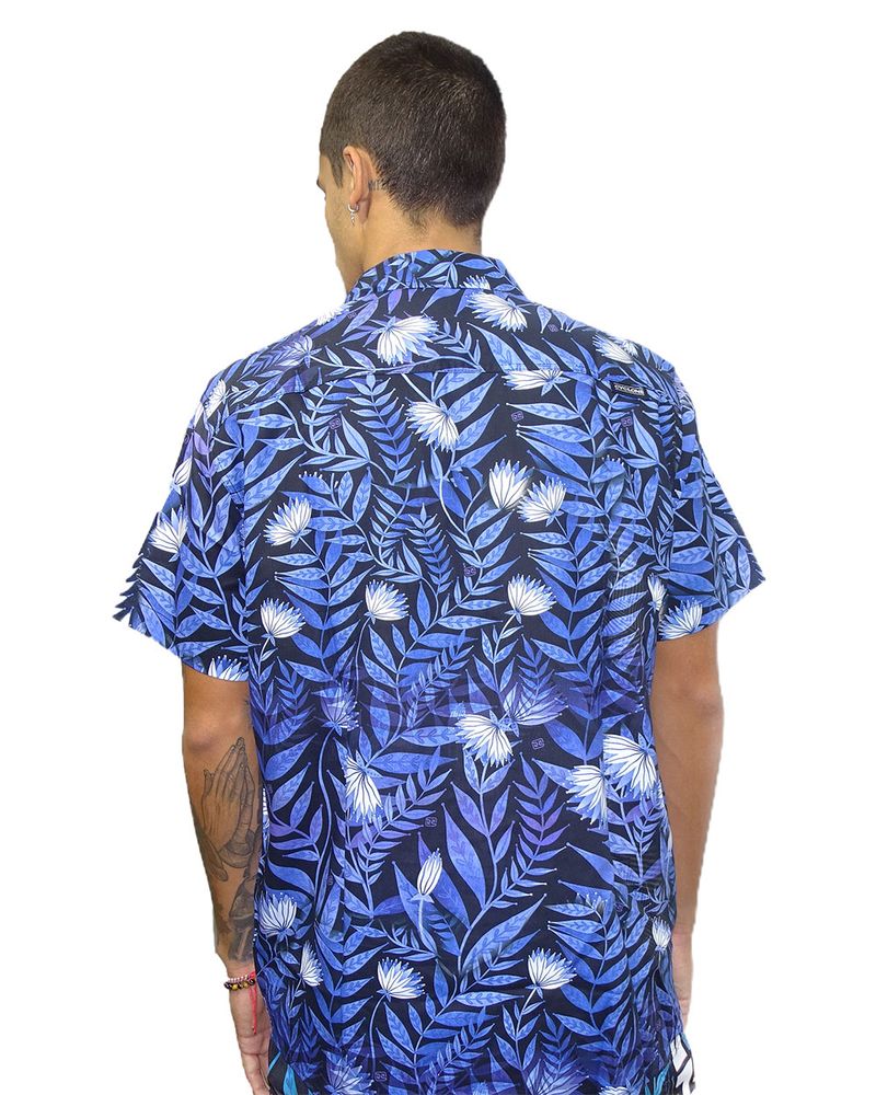 Costas-Camisa-Tecido-Premium-Puzzle-Flowers-Azul