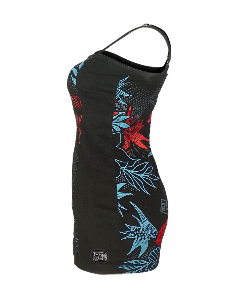 Lateral-Vestido-Cyclone-Veludo-Tropical-Hawaii-Light-Preto-Vermelho