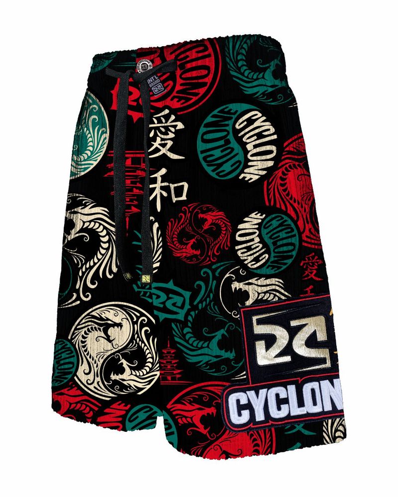 Bermuda-Cyclone-Veludo-Yang-Dragon--Preto-Vermelho
