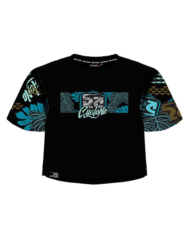 Frente-Blusa-Cyclone-Dif-Cropped-Floral-Balines-Preto-Azul