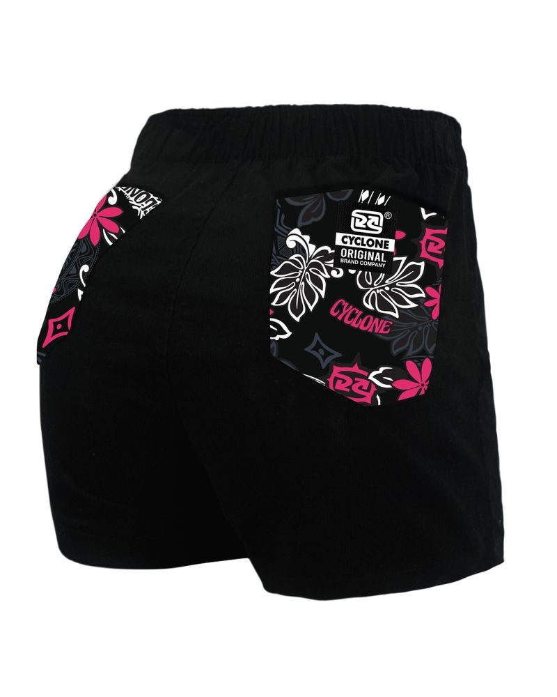 Costas-Short-Feminino-Cyclone-Veludo-Hawaiian-Flower-Light-Preto-Rosa