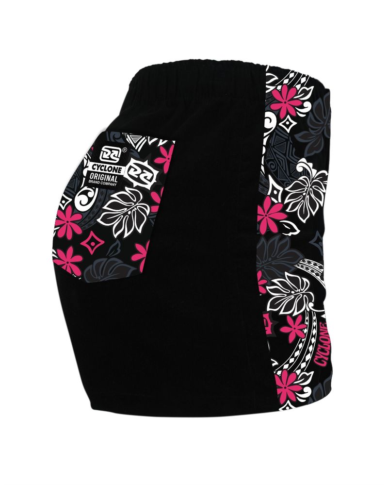 Verso-Short-Feminino-Cyclone-Veludo-Hawaiian-Flower-Light-Preto-Rosa