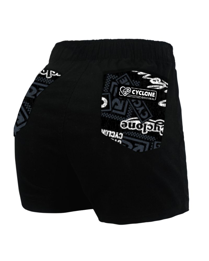Costas-Short-Feminino-Cyclone-Veludo-Newspaper-Light-Preto-Cinza