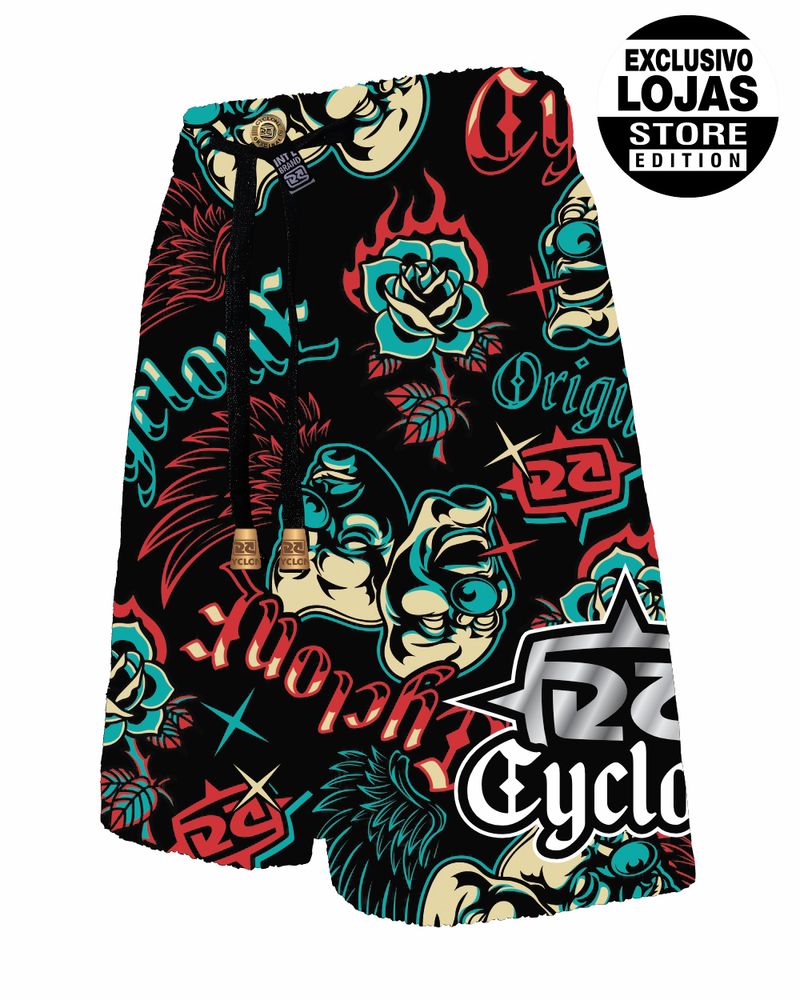 Bermuda-Cyclone-Veludo-Chicano-Tattoo-Preto-Vermelho