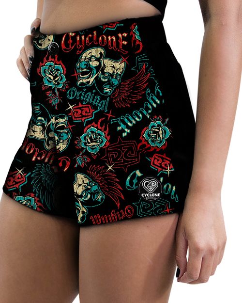 Short Feminino Cyclone Veludo Chicano Tattoo Light