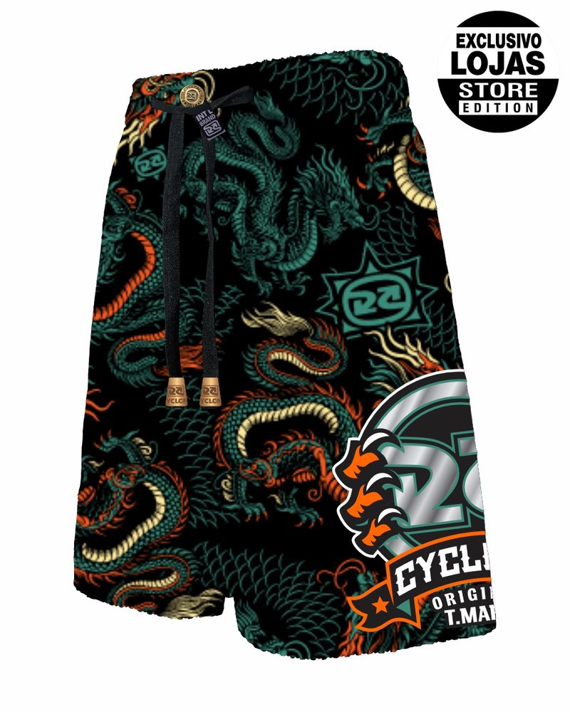 Bermuda-Cyclone-Veludo-Shaolin-Dragon-Preto-Verde