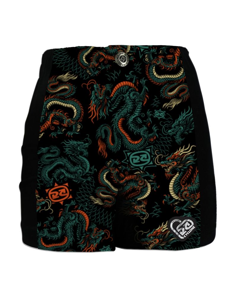 Frente-Short-Feminino-Cyclone-Veludo-Shaolin-Dragon-Light-Verde-Laranja