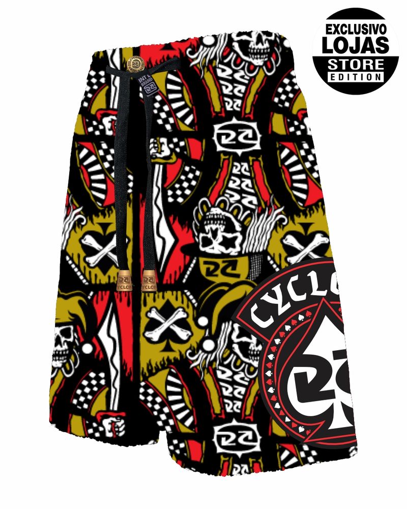 Bermuda-Cyclone-Veludo-Skull-Lucky-Preto-Vermelho