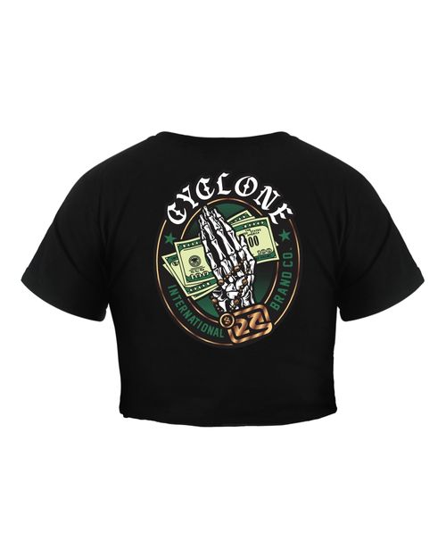 Baby Look Cyclone Cropped Skull Dollar Metal