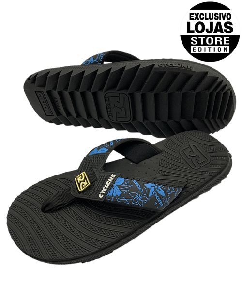 Chinelo Cyclone Wave Waimea Flowers - PRETO/AZUL