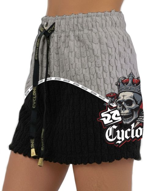 (LANÇAMENTO) Saia Cyclone Veludo Recorte Chess Skull Joker - CINZA