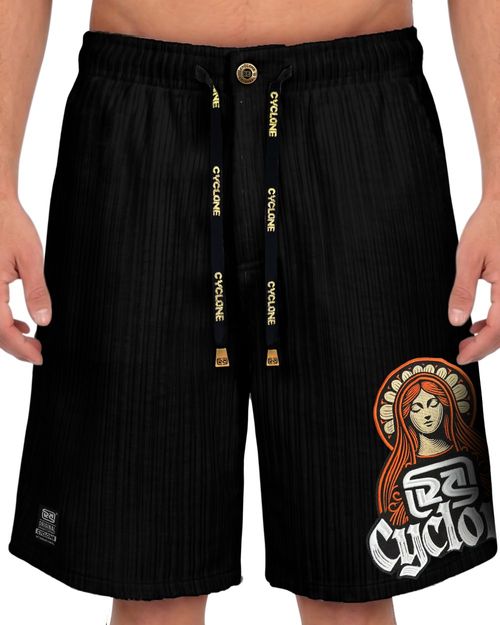 (LANÇAMENTO) Bermuda Cyclone Veludo Relax Faith Style - PRETO