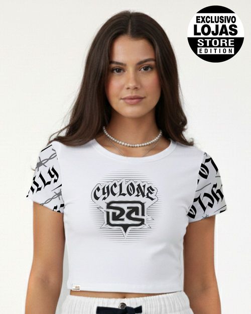 (LANÇAMENTO) Blusa Cyclone Dif Cropped Full Gothic - BRANCO/PRETO