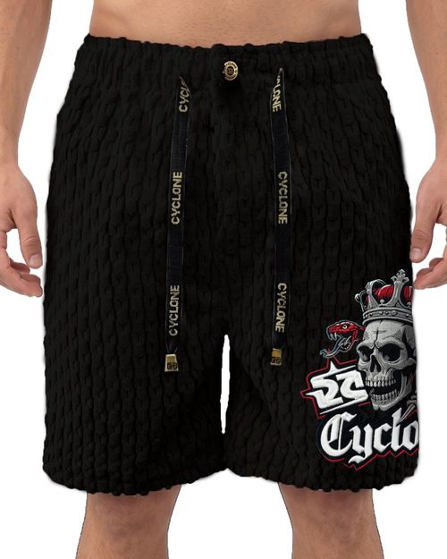 (LANÇAMENTO) Bermuda Cyclone Veludo Chess Relax Skull Joker - PRETO