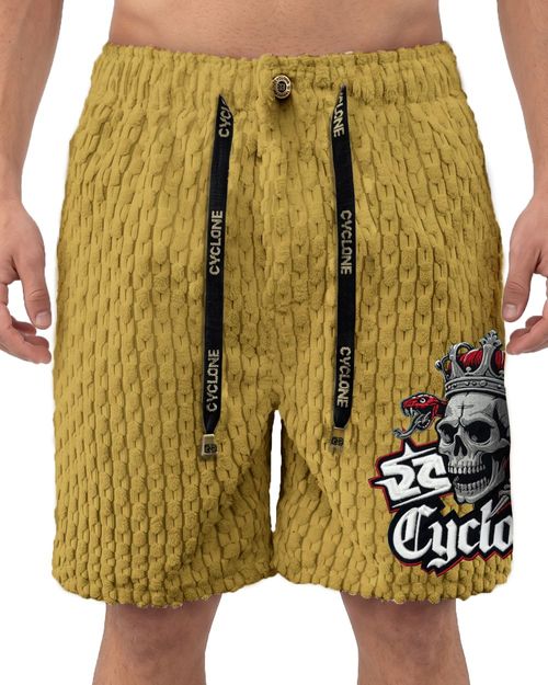 (LANÇAMENTO) Bermuda Cyclone Veludo Chess Relax Skull Joker - MOSTARDA