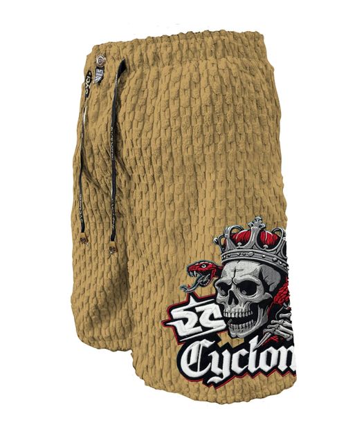 (LANÇAMENTO) Bermuda Cyclone Veludo Chess Relax Skull Joker - MOSTARDA