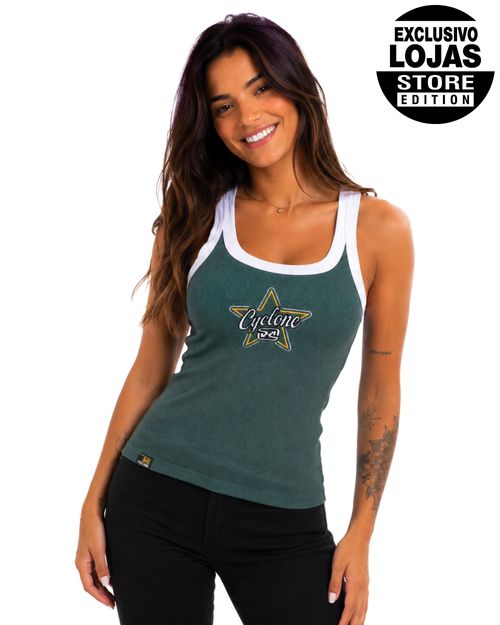 (LANÇAMENTO) Regata Feminina Cyclone Basic Stars - MESCLA VERDE