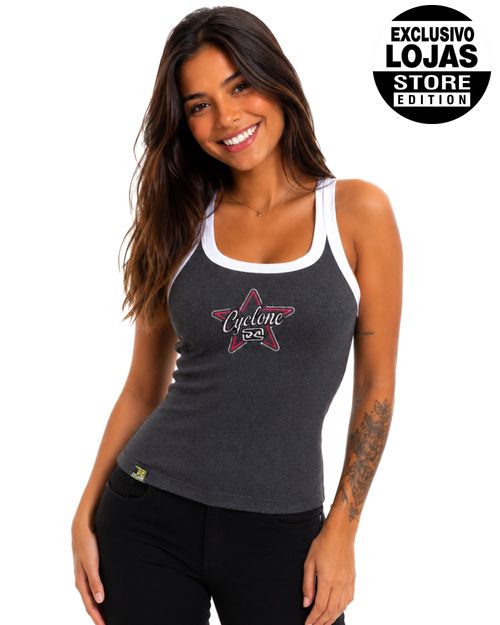(LANÇAMENTO) Regata Feminina Cyclone Basic Stars - MESCLA GRAFITE