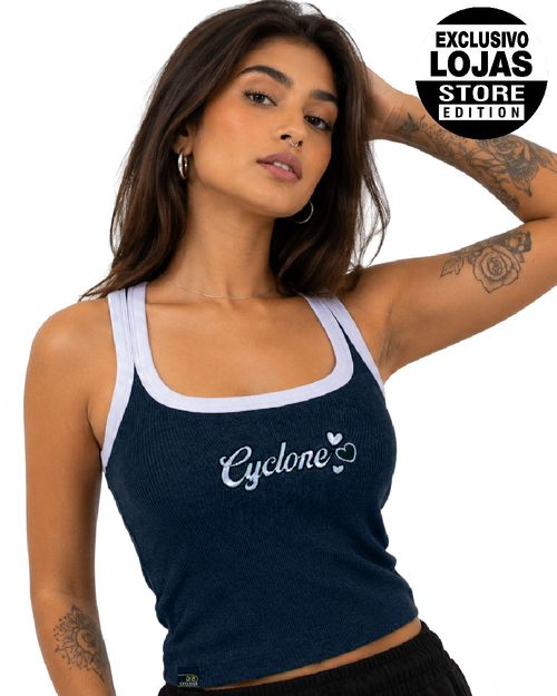 (LANÇAMENTO) Regata Feminina Cyclone Basic Cropped Heart - MESCLA MARINHO