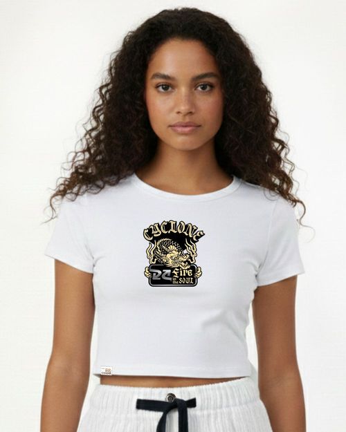 (NOVO) Baby Look Cyclone Cropped Fire Dragon Metal - BRANCO
