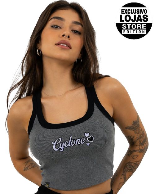 Regata Feminina Cyclone Basic Cropped Heart - MESCLA CINZA