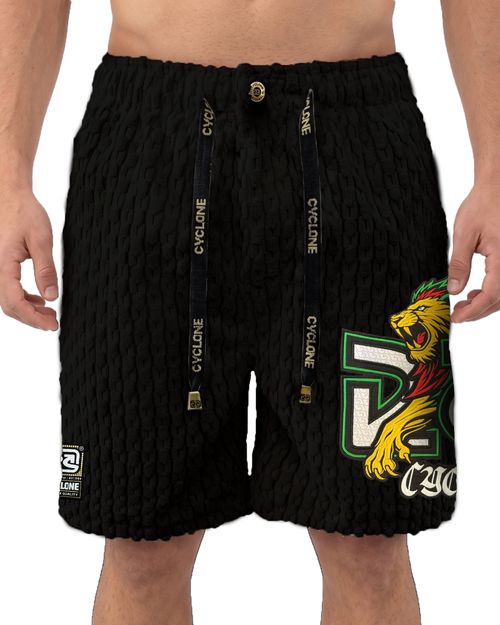 (NOVO) Bermuda Cyclone Veludo Relax Chess Rastafari Logo - PRETO