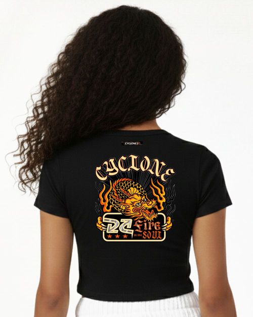 (NOVO) Baby Look Cyclone Cropped Fire Dragon Metal - PRETO