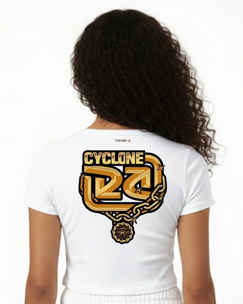 (NOVO) Baby Look Cyclone Cropped Gold Symbol Metal - BRANCO